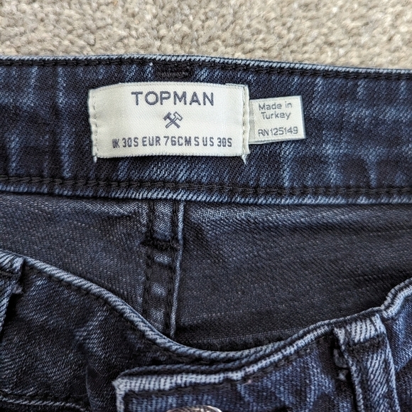 TOPMAN Men's Distressed Jeans Size 30 Dark Blue Denim Pants - Picture 7 of 10
